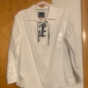 Nautica White Popover Shirt with Navy Lace-Up Detail